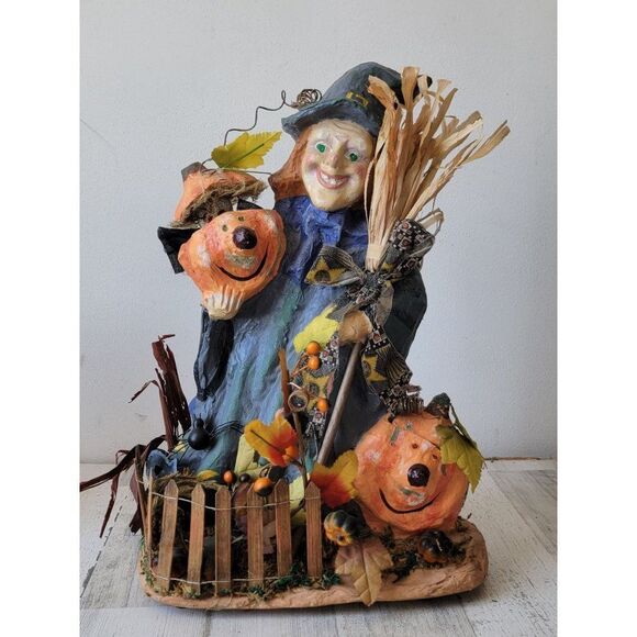 Vintage witch paper mache motion activated light up Halloween skeleton prop deco - Picture 3 of 16